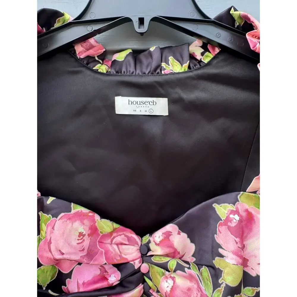 NWOT HOUSE OF CB Marcellina Rose Print Long Sleeve Satin Bustier Top Large L